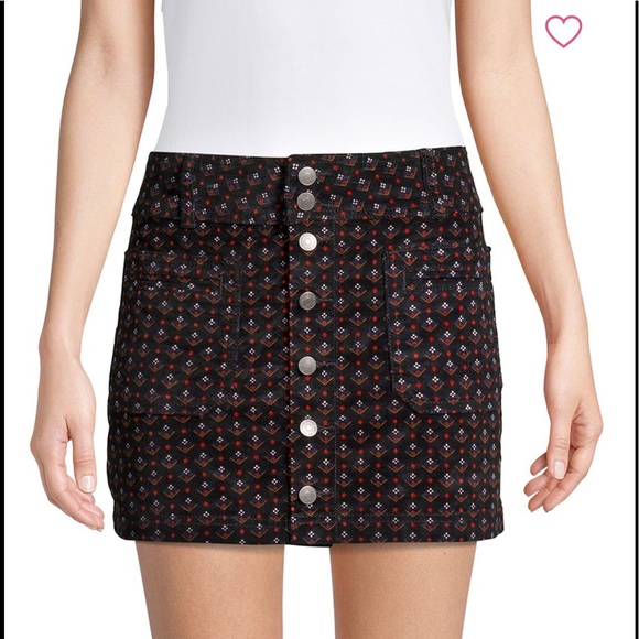 Y2K Vibe FREE PEOPLE sz 32 JOANI Cozy Graphic Corduroy Mini ButtonFront $68 NEW - Picture 1 of 14